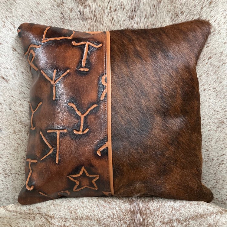 Pillows - Brand Embossed Leather and Brindle Hair-on-hide