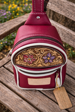 Load image into Gallery viewer, Sling Bag/Crossbody Fuchsia Leather with Floral Tooling
