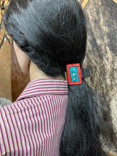 Load image into Gallery viewer, Small Claw Clip - Hand Tooled Turquoise and Coral Leather
