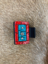 Load image into Gallery viewer, Small Claw Clip - Hand Tooled Turquoise and Coral Leather
