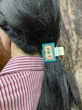 Load image into Gallery viewer, Small Claw Clip - Hand Tooled Leather Turquoise and Crystals
