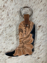 Load image into Gallery viewer, Hand Tooled Leather Western Boot Key Fob
