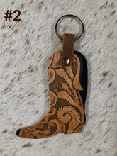 Load image into Gallery viewer, Hand Tooled Leather Western Boot Key Fob

