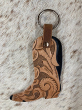 Load image into Gallery viewer, Hand Tooled Leather Western Boot Key Fob
