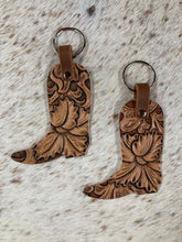 Load image into Gallery viewer, Hand Tooled Leather Western Boot Key Fob
