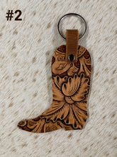 Load image into Gallery viewer, Hand Tooled Leather Western Boot Key Fob
