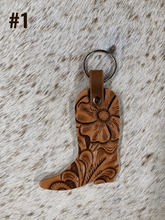 Load image into Gallery viewer, Hand Tooled Leather Western Boot Key Fob

