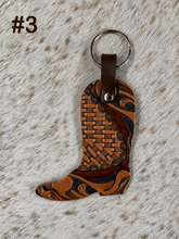 Load image into Gallery viewer, Hand Tooled Leather Western Boot Key Fob
