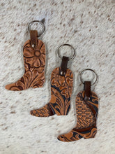 Load image into Gallery viewer, Hand Tooled Leather Western Boot Key Fob
