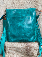 Load image into Gallery viewer, Designer Turquoise Floral Embossed and Champagne Hair-on-Hide Crossbody
