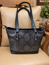 Load image into Gallery viewer, Mini Tote - Brown and Black Python Embossed Leather
