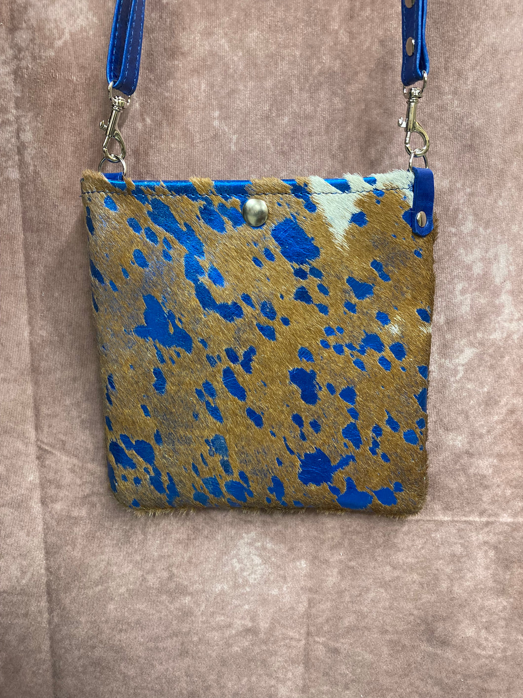 Mini Crossbody - Blue Acid Wash Hair-on-Hide Leather