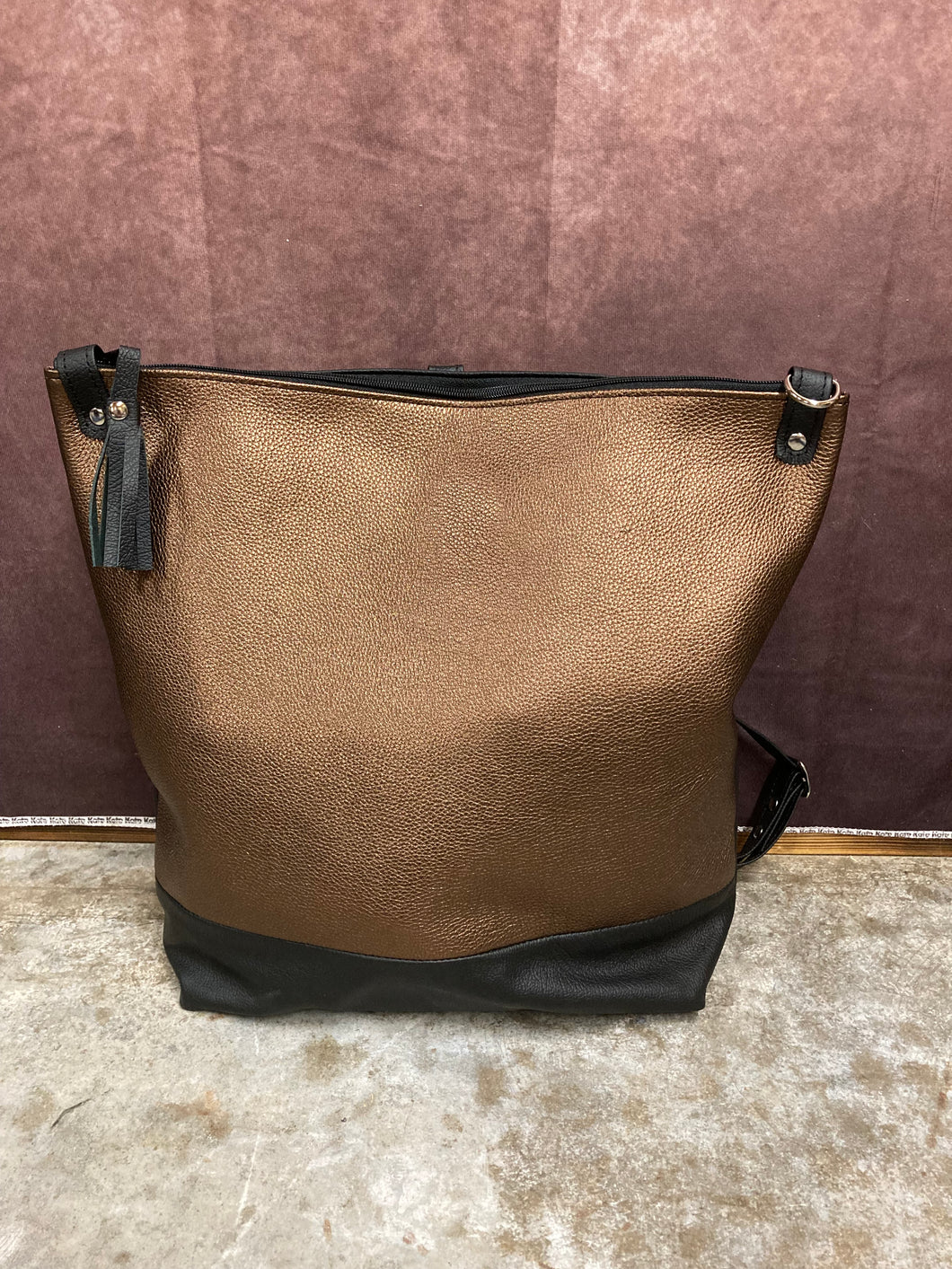 Backpack/Crossbody Bag -  Copper and Black Leather