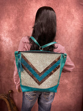 Load image into Gallery viewer, Backpack/Crossbody Bag -  Turquoise and Seafoam Floral Embossed Leather
