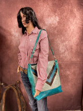 Load image into Gallery viewer, Backpack/Crossbody Bag -  Turquoise and Seafoam Floral Embossed Leather
