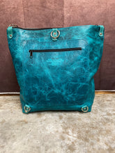 Load image into Gallery viewer, Backpack/Crossbody Bag -  Turquoise and Seafoam Floral Embossed Leather
