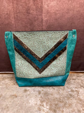 Load image into Gallery viewer, Backpack/Crossbody Bag -  Turquoise and Seafoam Floral Embossed Leather
