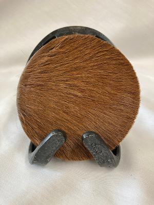 Brown Hair-on-Hide Coasters with Horseshoe Stand