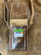 Load image into Gallery viewer, Cell Phone Purse - Brown Crinkled Leather w/ Brown Hair-on-Hide
