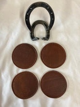 Load image into Gallery viewer, Brown Leather Coasters with Horseshoe Stand
